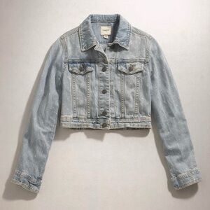 Girl’s Cherokee Light Blue Cropped Denim Jacket with Subtle Polka Dot Detail